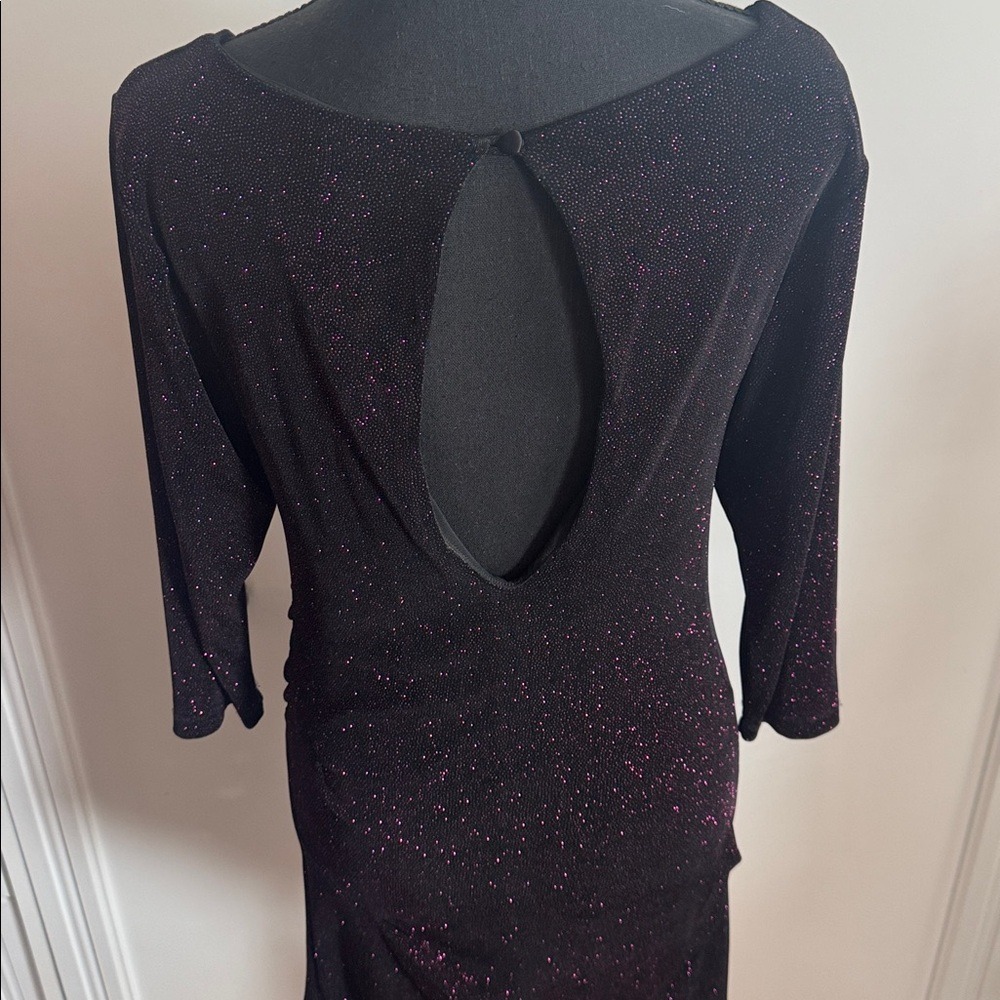 Alice + Olivia Black Purple Sheath Dress Long Sleeve Crew Neck‎ - Picture 4 of 6